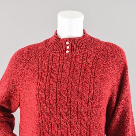 Karen Scott Cable Knit Mockneck Red Sweater Women's Large - Picture 2 of 9